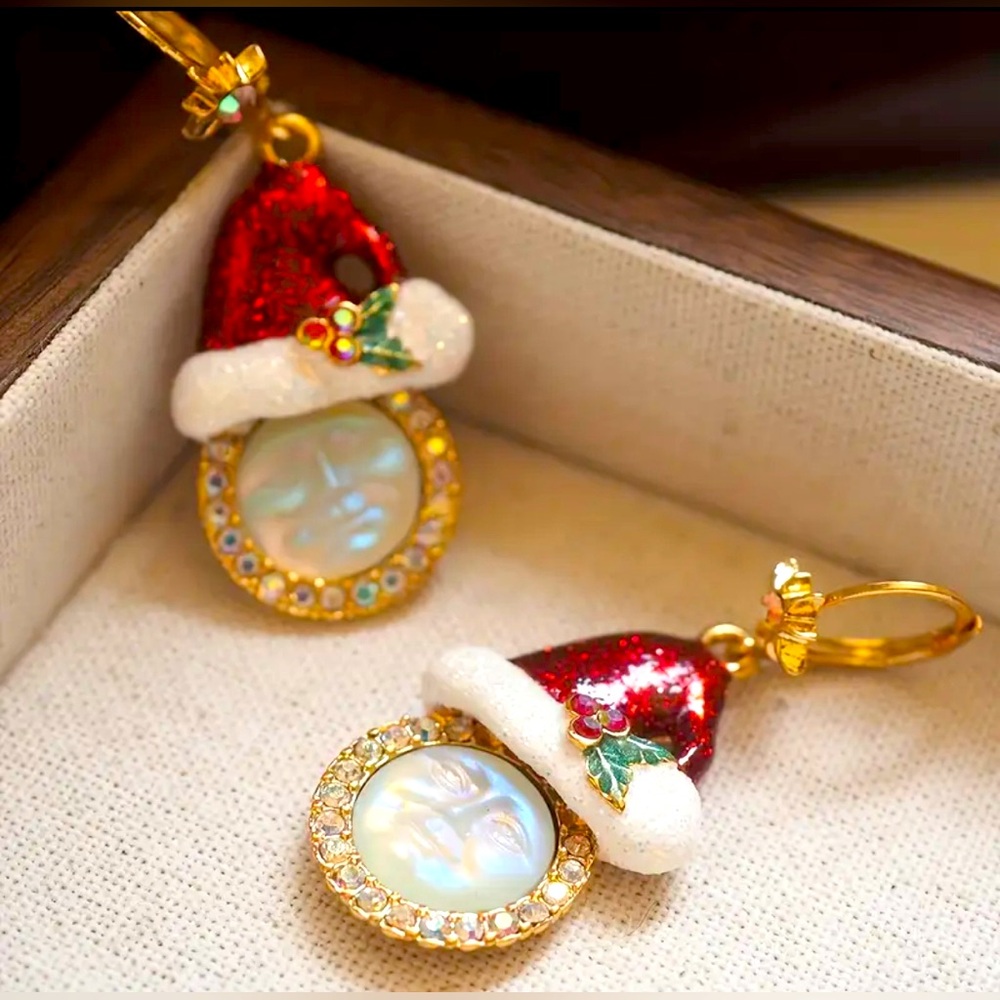 Kirks Folly Iced Moon Christmas Earrings